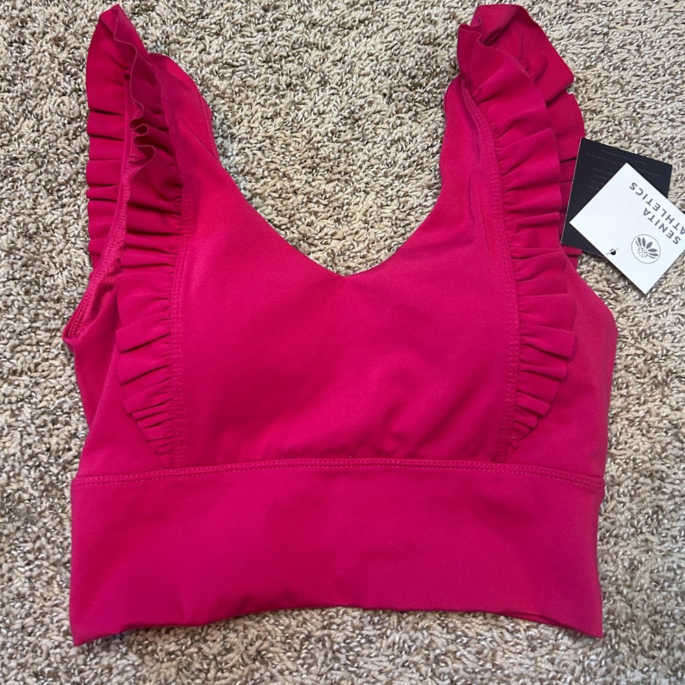 Senita Athletics Pink Ruffled Crop Top size XS NWT